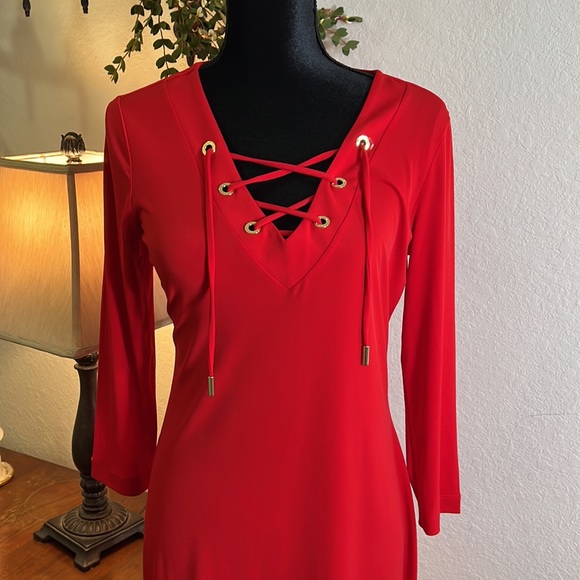 Calvin Klein Dresses & Skirts - CALVIN KLEIN Red Lace Front Dress - Size 8